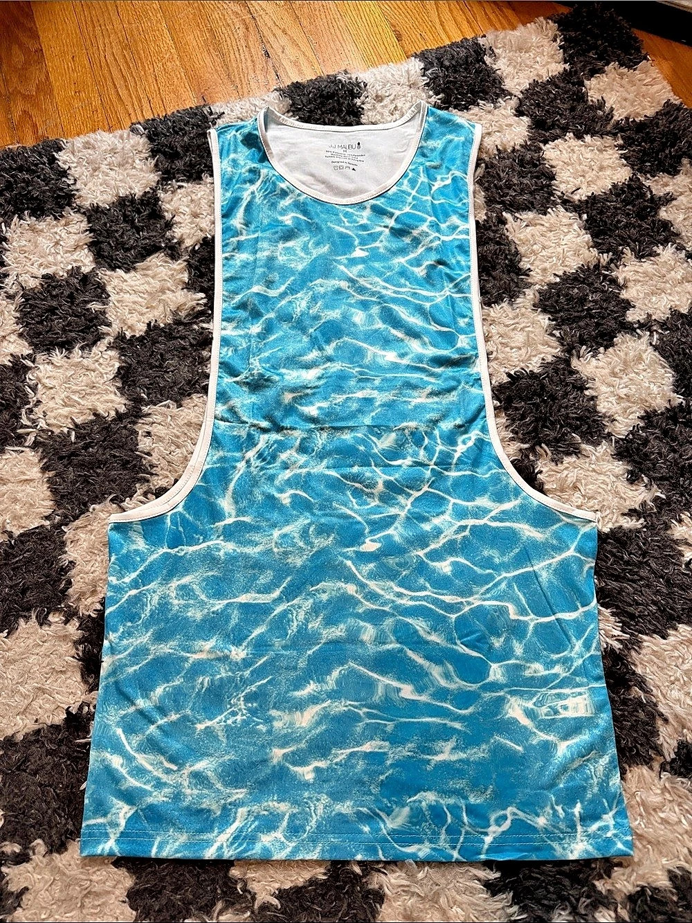 JJ Malibu Abstract Water Print Tank Top in Blue & White Size Medium New